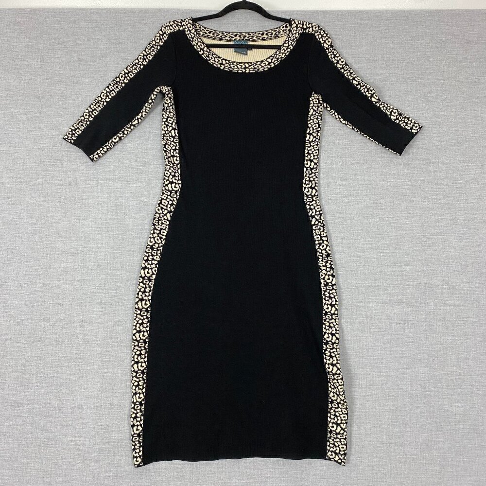 Gabby Skye Sweater Dress Sz Medium Knee Length Half Sleeve Black / Leopard Print